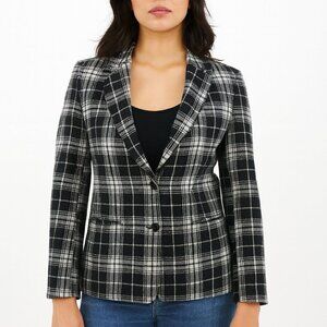 VTG 90s Oscar de la Renta Black /White Plaid Wool Blend Blazer Fully Lined M/12